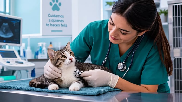 Cuidado veterinario atendiendo a un gatico | Clínica Raza