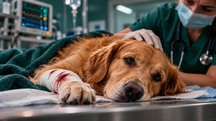 Perro herido recibe cuidado veterinario | Clínica Raza
